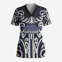 Custom Aotearoa Ngati Tuwharetoa Scrub Top Maori Tribal Pattern Mix Poutama LT05 Adult Navy - Polynesian Pride