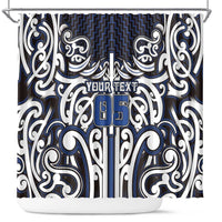 Custom Aotearoa Ngati Tuwharetoa Shower Curtain Maori Tribal Pattern Mix Poutama LT05 Navy - Polynesian Pride