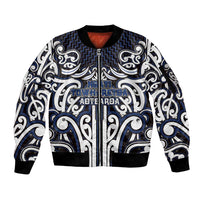 Custom Aotearoa Ngati Tuwharetoa Sleeve Zip Bomber Jacket Maori Tribal Pattern Mix Poutama LT05 Unisex Navy - Polynesian Pride