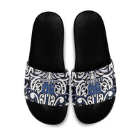 Custom Aotearoa Ngati Tuwharetoa Slide Sandals Maori Tribal Pattern Mix Poutama LT05 Navy - Polynesian Pride