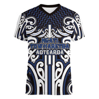 Custom Aotearoa Ngati Tuwharetoa Women V-Neck T-Shirt Maori Tribal Pattern Mix Poutama
