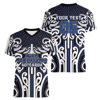Custom Aotearoa Ngati Tuwharetoa Women V-Neck T-Shirt Maori Tribal Pattern Mix Poutama