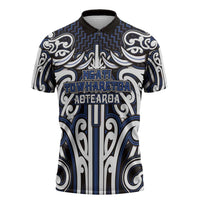 Custom Aotearoa Ngati Tuwharetoa Zipper Polo Shirt Maori Tribal Pattern Mix Poutama LT05 Navy - Polynesian Pride