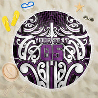 Custom Aotearoa Rangitane Beach Blanket Maori Tribal Pattern Mix Poutama LT05 One Size 150cm Purple - Polynesian Pride
