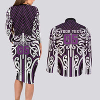 Custom Aotearoa Rangitane Couples Matching Long Sleeve Bodycon Dress and Long Sleeve Button Shirt Maori Tribal Pattern Mix Poutama LT05 - Polynesian Pride