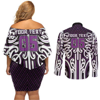Custom Aotearoa Rangitane Couples Matching Off Shoulder Short Dress and Long Sleeve Button Shirt Maori Tribal Pattern Mix Poutama LT05 - Polynesian Pride