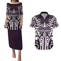 Custom Aotearoa Rangitane Couples Matching Puletasi and Hawaiian Shirt Maori Tribal Pattern Mix Poutama LT05 Purple - Polynesian Pride