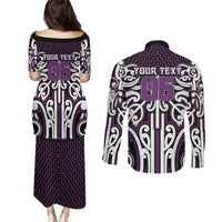Custom Aotearoa Rangitane Couples Matching Puletasi and Long Sleeve Button Shirt Maori Tribal Pattern Mix Poutama LT05 - Polynesian Pride