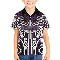 Custom Aotearoa Rangitane Kid Hawaiian Shirt Maori Tribal Pattern Mix Poutama LT05 Kid Purple - Polynesian Pride