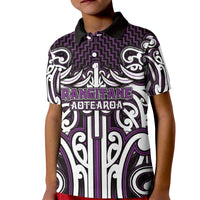 Custom Aotearoa Rangitane Kid Polo Shirt Maori Tribal Pattern Mix Poutama LT05 Kid Purple - Polynesian Pride