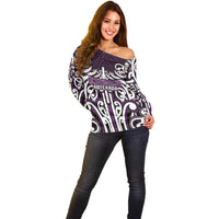 Custom Aotearoa Rangitane Off Shoulder Sweater Maori Tribal Pattern Mix Poutama LT05 - Polynesian Pride