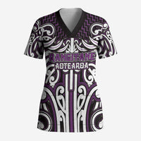 Custom Aotearoa Rangitane Scrub Top Maori Tribal Pattern Mix Poutama LT05 Adult Purple - Polynesian Pride