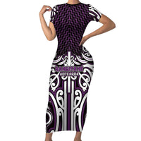 Custom Aotearoa Rangitane Short Sleeve Bodycon Dress Maori Tribal Pattern Mix Poutama LT05 Long Dress Purple - Polynesian Pride