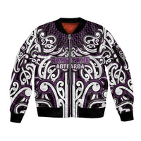 Custom Aotearoa Rangitane Sleeve Zip Bomber Jacket Maori Tribal Pattern Mix Poutama LT05 Unisex Purple - Polynesian Pride