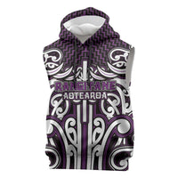 Custom Aotearoa Rangitane Sleeveless Hoodie Maori Tribal Pattern Mix Poutama LT05 Purple - Polynesian Pride