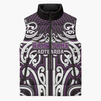 Custom Aotearoa Rangitane Sleeveless Puffer Jacket Maori Tribal Pattern Mix Poutama LT05 Unisex Purple - Polynesian Pride