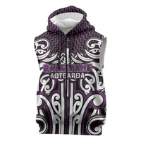 Custom Aotearoa Rangitane Sleeveless Zip Hoodie Maori Tribal Pattern Mix Poutama LT05 Purple - Polynesian Pride