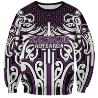 Custom Aotearoa Rangitane Sweatshirt Maori Tribal Pattern Mix Poutama LT05 Unisex Purple - Polynesian Pride
