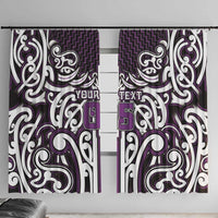 Custom Aotearoa Rangitane Window Curtain Maori Tribal Pattern Mix Poutama LT05 With Hooks Purple - Polynesian Pride