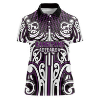 Custom Aotearoa Rangitane Women Polo Shirt Maori Tribal Pattern Mix Poutama LT05 Female Purple - Polynesian Pride