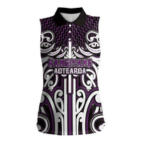 Custom Aotearoa Rangitane Women Sleeveless Polo Shirt Maori Tribal Pattern Mix Poutama LT05 Female Purple - Polynesian Pride