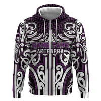 Custom Aotearoa Rangitane Zip Hoodie Maori Tribal Pattern Mix Poutama LT05 Zip Hoodie Purple - Polynesian Pride