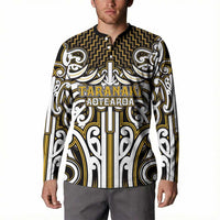 Custom Aotearoa Taranaki Button Sweatshirt Maori Tribal Pattern Mix Poutama LT05 - Polynesian Pride