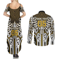 Custom Aotearoa Taranaki Couples Matching Summer Maxi Dress and Long Sleeve Button Shirt Maori Tribal Pattern Mix Poutama LT05 - Polynesian Pride