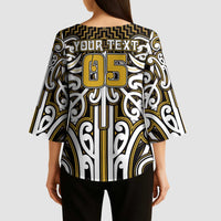 Custom Aotearoa Taranaki Kimono Sleeve Blouse Maori Tribal Pattern Mix Poutama LT05 - Polynesian Pride