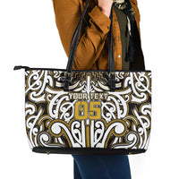 Custom Aotearoa Taranaki Leather Tote Bag Maori Tribal Pattern Mix Poutama LT05 - Polynesian Pride
