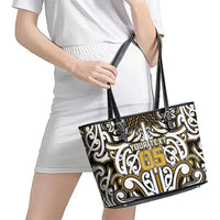 Custom Aotearoa Taranaki Leather Tote Bag Maori Tribal Pattern Mix Poutama LT05 - Polynesian Pride
