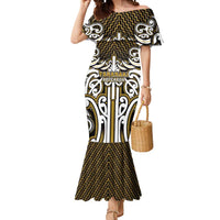 Custom Aotearoa Taranaki Mermaid Dress Maori Tribal Pattern Mix Poutama LT05 Women Yellow - Polynesian Pride