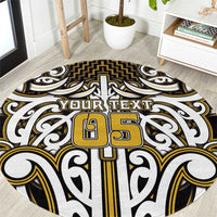 Custom Aotearoa Taranaki Round Carpet Maori Tribal Pattern Mix Poutama LT05 Yellow - Polynesian Pride