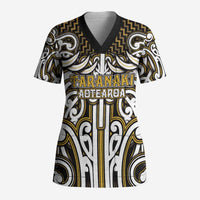 Custom Aotearoa Taranaki Scrub Top Maori Tribal Pattern Mix Poutama LT05 Adult Yellow - Polynesian Pride