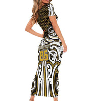 Custom Aotearoa Taranaki Short Sleeve Bodycon Dress Maori Tribal Pattern Mix Poutama LT05 - Polynesian Pride