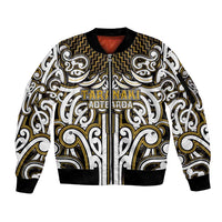 Custom Aotearoa Taranaki Sleeve Zip Bomber Jacket Maori Tribal Pattern Mix Poutama LT05 Unisex Yellow - Polynesian Pride