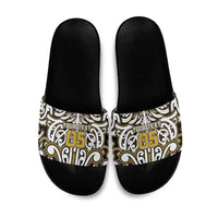 Custom Aotearoa Taranaki Slide Sandals Maori Tribal Pattern Mix Poutama LT05 Yellow - Polynesian Pride
