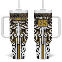 Custom Aotearoa Taranaki Tumbler With Handle Maori Tribal Pattern Mix Poutama LT05 One Size: 40 oz Yellow - Polynesian Pride