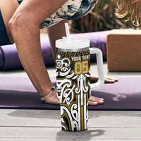 Custom Aotearoa Taranaki Tumbler With Handle Maori Tribal Pattern Mix Poutama LT05 - Polynesian Pride