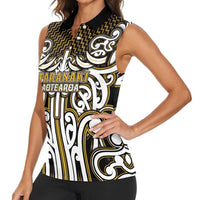 Custom Aotearoa Taranaki Women Sleeveless Polo Shirt Maori Tribal Pattern Mix Poutama