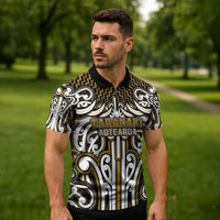Custom Aotearoa Taranaki Zipper Polo Shirt Maori Tribal Pattern Mix Poutama LT05 - Polynesian Pride