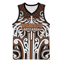 Custom Aotearoa Waikato Basketball Jersey Maori Tribal Pattern Mix Poutama LT05 Unisex Orange - Polynesian Pride