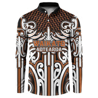 Custom Aotearoa Waikato Button Sweatshirt Maori Tribal Pattern Mix Poutama LT05 Orange - Polynesian Pride