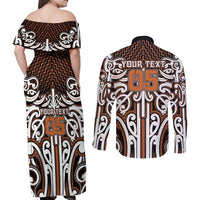Custom Aotearoa Waikato Couples Matching Off Shoulder Maxi Dress and Long Sleeve Button Shirt Maori Tribal Pattern Mix Poutama LT05 - Polynesian Pride