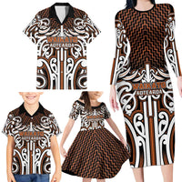 Custom Aotearoa Waikato Family Matching Long Sleeve Bodycon Dress and Hawaiian Shirt Maori Tribal Pattern Mix Poutama