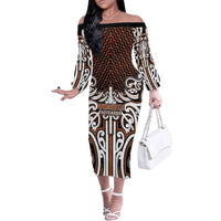 Custom Aotearoa Waikato Family Matching Off The Shoulder Long Sleeve Dress and Hawaiian Shirt Maori Tribal Pattern Mix Poutama