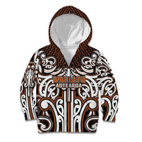 Custom Aotearoa Waikato Kid Hoodie Maori Tribal Pattern Mix Poutama LT05 Zip Hoodie Orange - Polynesian Pride
