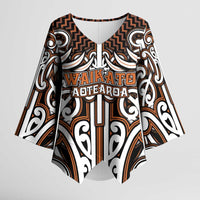 Custom Aotearoa Waikato Kimono Sleeve Blouse Maori Tribal Pattern Mix Poutama LT05 Female Orange - Polynesian Pride