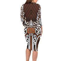 Custom Aotearoa Waikato Long Sleeve Bodycon Dress Maori Tribal Pattern Mix Poutama LT05 - Polynesian Pride