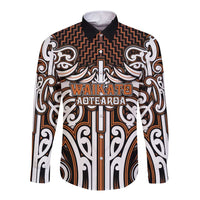 Custom Aotearoa Waikato Long Sleeve Button Shirt Maori Tribal Pattern Mix Poutama LT05 Unisex Orange - Polynesian Pride